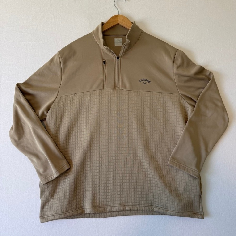 Callaway Mens XXL Tan Quarter Zip Golf Pullover Brown Chinchilla CGKFE0F3